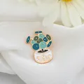 Cute enamel succulent brooch with gold pot, mint green and peacock blue leaves - Succulent Potted (C1827-2)