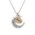 Tweekleurige hart en maan hanger ketting met Aunt gravure en zilveren halve maan - Tante Stijl Ketting (A2666-4)