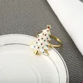 Elegant gold napkin ring with white enamel Christmas tree and colorful rhinestones - Star Christmas Tree (Z1010-3)