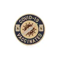 Round gold-plated enamel pin badge featuring Covid-19 Vaccinated medical symbols - Gold Edge Blue Vaccinated Style(C1833-1)