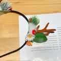 Diadema de astas de reno de Navidad con flores de bosque y setas decorativas - Estilo Cuerno de Bosque Flocado (W1004)