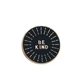 Round black and gold enamel pin featuring BE KIND text and sunburst rays for backpacks - BE KIND Round Style (C1839-1)