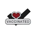 Enamel pin with red heart and 'VACCINATED' text on a white banner badge - Black Check Vaccinated Style(C1848-2)