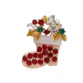 Christmas boot brooch with red rhinestones and green enamel on a golden alloy base - Christmas Sock (C1853-13)