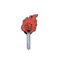 Cartoon enamel pin featuring a white matchstick with a red skull flame on white background - Skull Matchstick Style (C1839-4)