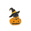 Halloween enamel pin featuring a black cat in a pumpkin with a wizard hat - Halloween Pumpkin Cat Style (C1839-5)