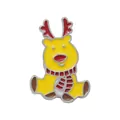 Cute Christmas reindeer enamel brooch with red antlers and yellow finish for accessories - Reindeer Style (C1852-1)