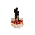 Poppy flower enamel brooch featuring a black soldier silhouette with Never Forget text - Soldier Silhouette Never Forget Memorial Style