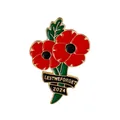 Red poppy enamel brooch with Lest We Forget 2024 inscription and golden metal finish - Double Poppy Lest We Forget 2024 Style