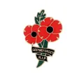 Poppy flower brooch with black ribbon featuring Lest We Forget and R.I.P commemorative text - Poppy With Black Ribbon Lest We Forget R.I.P Style