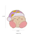 Cute Christmas cartoon enamel brooch with purple hat, 2.8cm wide, metal badge accessory - C1904 (Kirby Style)