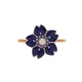 Macro shot of gold plated cherry blossom napkin ring with deep blue enamel details - Dark Blue Style (Z1005-4)