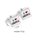 Gemelli quadrati in argento con design I Love India e finitura in smalto bianco - Stile Quadrato I Love India (B1260)