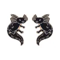 Cute black enamel axolotl brooch pins with gold alloy trim in a symmetrical pair set - Black Double Pieces Style (C1928-2)