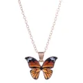Böhmische Monarchfalter-Halskette mit orange-schwarzem Emaille-Anhänger an Goldkette - A2689-2 (Orange Schwarz Monarchfalter)