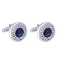 Silver cufflinks with oval deep blue crystal and white diamond border for French shirts - Blue
