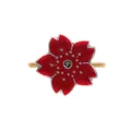 Elegant gold flower ring with red enamel cherry blossom petals and white accents - Red Style (Z1005-5)