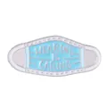 Blue face mask enamel pin with Wearing is Caring text and silver metal frame - Wearing Is Caring Mask Shape (C1955-3)
