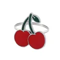 Servilletero de cereza con esmalte rojo y hoja verde sobre un soporte plateado - Cereza (Z1008-2)