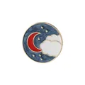 Enamel round lapel pin with red crescent moon and white clouds on dark blue night sky - Red Crescent Cloud Style (C1986-1)