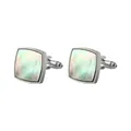 Square silver cufflinks with iridescent colorful shell inlay and bullet back closure - Silver Square White Mother Of Pearl (B1297-3)