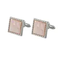 Silver square cufflinks featuring pink mother-of-pearl inlay and beaded edges - Silver Square (B1281-2) / Pale Pink Mother of Pearl