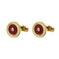 Elegant gold-tone cufflinks with deep red sunburst pattern and center-set zircon crystal - Gold Red Base Sunburst Style (B1294-3)