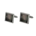 Square silver cufflinks for men with iridescent black mother of pearl inlay and textured borders - Silver Square (B1281-4) / Dark Gray/Black Shell