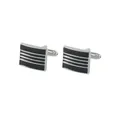 Business men's cufflinks in silver and black metal with rectangle geometric design - Four Horizontal Stripes Style (B1277-2)