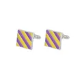 Square silver cufflinks with purple and yellow striped enamel and bullet back closure - Purple And Yellow Diagonal Stripes Style (B1278-2)