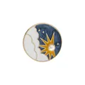 Artistic round enamel brooch with golden sun, moon, and pearl on dark blue starry sky - Pearl Sun Starry Sky Style (C1986-2)