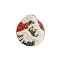 Artistic round enamel pin featuring golden wave design inspired by Great Wave off Kanagawa - The Great Wave Off Kanagawa Style (C1987-1)