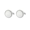 Silver round cufflinks featuring natural white mother of pearl inlay for dress shirts - Silver Round White Mother Of Pearl (B1266-1)