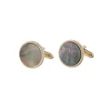 Golden round cufflinks with natural iridescent abalone shell inlays for men - Gold Round Colorful Shell (B1266-2)