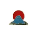 Cartoon Mount Fuji enamel pin badge with a blue smiling mountain and red sun motif - Smiley Mount Fuji Style (C1987-2)