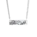 Engraved silver bar necklace featuring mountain landscape and sun on O-link chain - Silver Natural Landscape Engraved (A2707-7)
