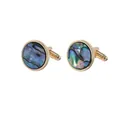 Elegant gold round cufflinks featuring iridescent blue abalone shell stone inlays - Gold Round Abalone Shell (B1266-3)