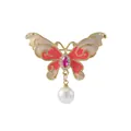 Spilla a farfalla rosa e rossa con cornice dorata, cristalli e ciondolo in perla bianca - Stile Pendente Perla Strass / Rosso E Rosa (C1982-2)