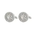 Polierte silberne Manschettenknöpfe mit kreisförmigem Blumendesign und weißen Kristallen - Rundes Kreuzmuster (B1284-1) / Silber