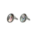 Silver oval cufflinks with natural iridescent abalone shell inlay and T-bar closure - Silver Oval Abalone Shell (B1292)