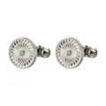 Polished silver men's cufflinks with sunburst relief and center crystal stone - Silver Sunburst Style (B1294-1)