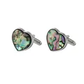 Silver heart-shaped cufflinks with colorful iridescent abalone shell inlay for men - Silver Heart Abalone Shell (B1293)