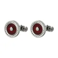 Silver cufflinks with red sunburst enamel and center crystal, bullet back closure - Silver Red Base Sunburst Style (B1294-2)