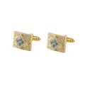 Goldene Manschettenknöpfe mit blauem Kristallmuster und weißen Zirkonia-Steinen - Quadratischer Blauer Zirkonia (B1287-1) / Gold + Blau