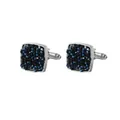 Square silver cufflinks with black and deep blue crystal inlay for men's formal shirts - Silver Square Blue Black Crystal (B1297-1)