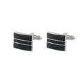 Silver cufflinks with black striped enamel design and swivel bullet back closure - Three Horizontal Stripes Style (B1277-1)