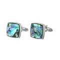 Square silver cufflinks with iridescent colorful abalone shell inlay for men suits - Silver Square Abalone Shell (B1297-2)
