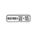 Enamel brooch with 'MAYBE = YES/NO + NO/YES' math formula in minimalist black and white - Creative Formula Design (C1996-1)