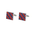 Square silver metal cufflinks with red and blue diagonal stripes for business shirts - Red And Blue Diagonal Stripes Style (B1278-1)