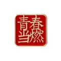 Square red enamel Chinese brooch with golden Youth lettering and metallic finish - Vibrant Youth